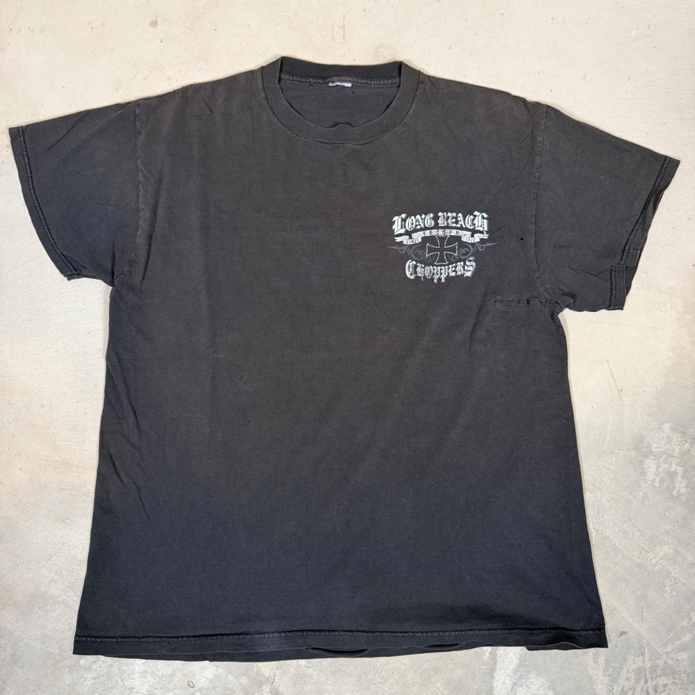 Vintage 90s Long Beach Choppers Graphic T-Shirt Black Biker Tee GI Apparel L/XL